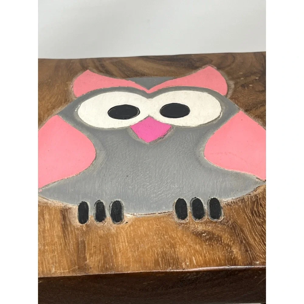Owl Carved Short Stool for Kids Toddler Hardwood Bird Step Stool/ Footstool NEW